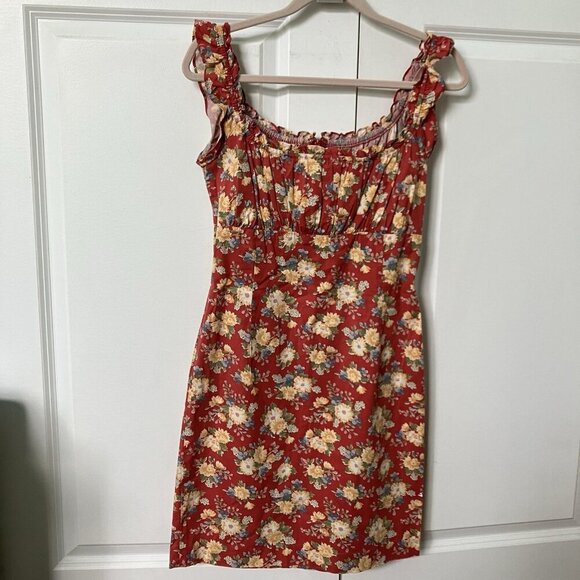 Y2K Ralph Lauren Mini Dress Womens Red Milkmaid Prairie Cotton Ruffle - Picture 3 of 8